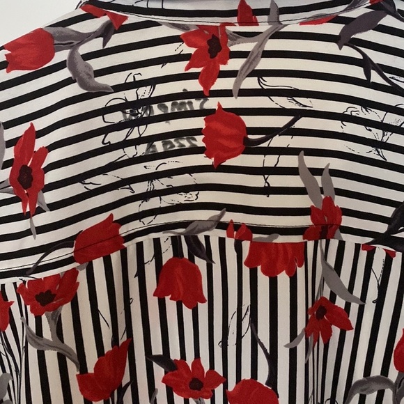 Womens Red Flower Blouse/Long Sleeve/Collar - Picture 4 of 5